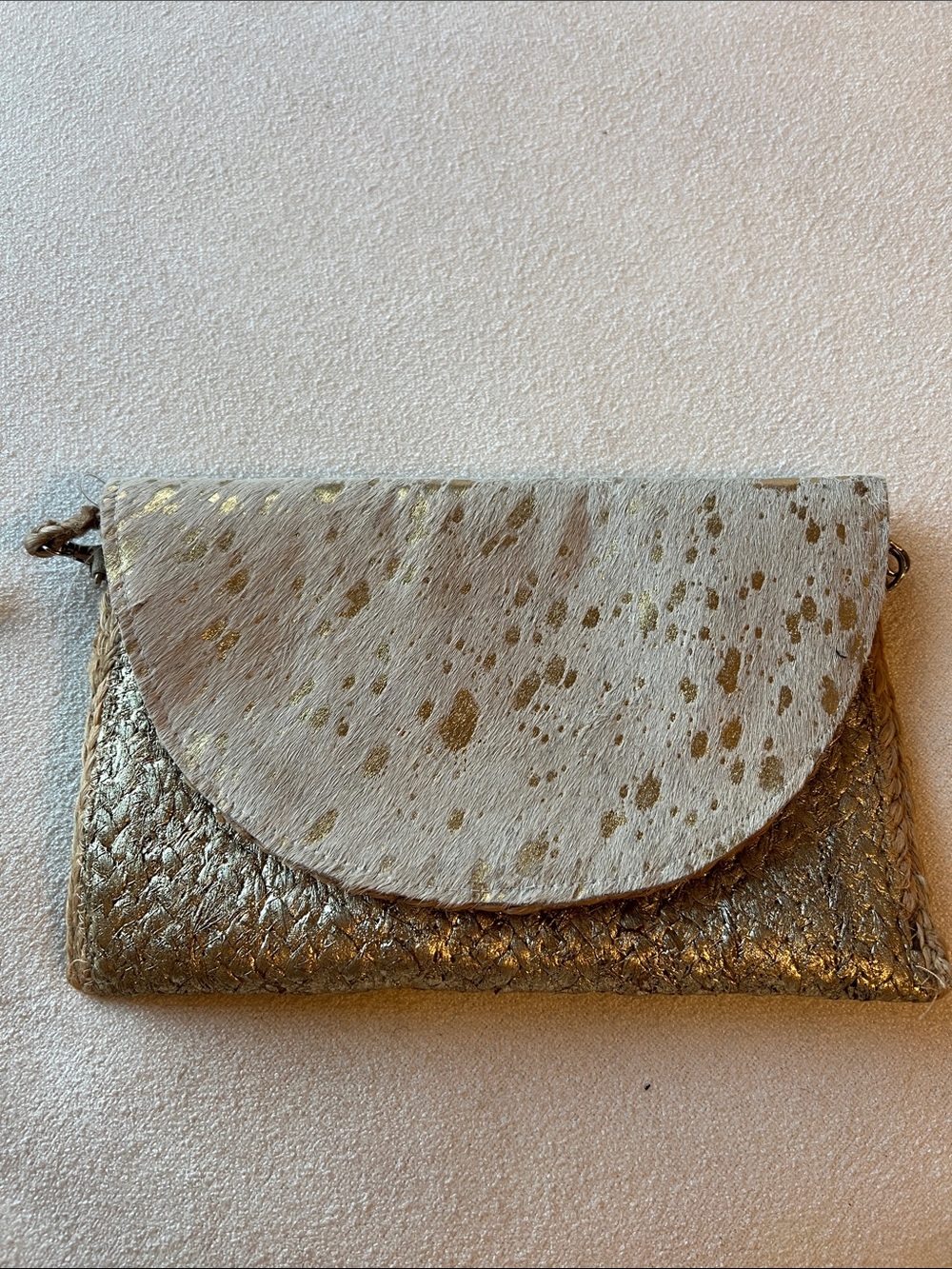 Speckled Ivory & Metallic Gold Weave Crossbody| Clutch